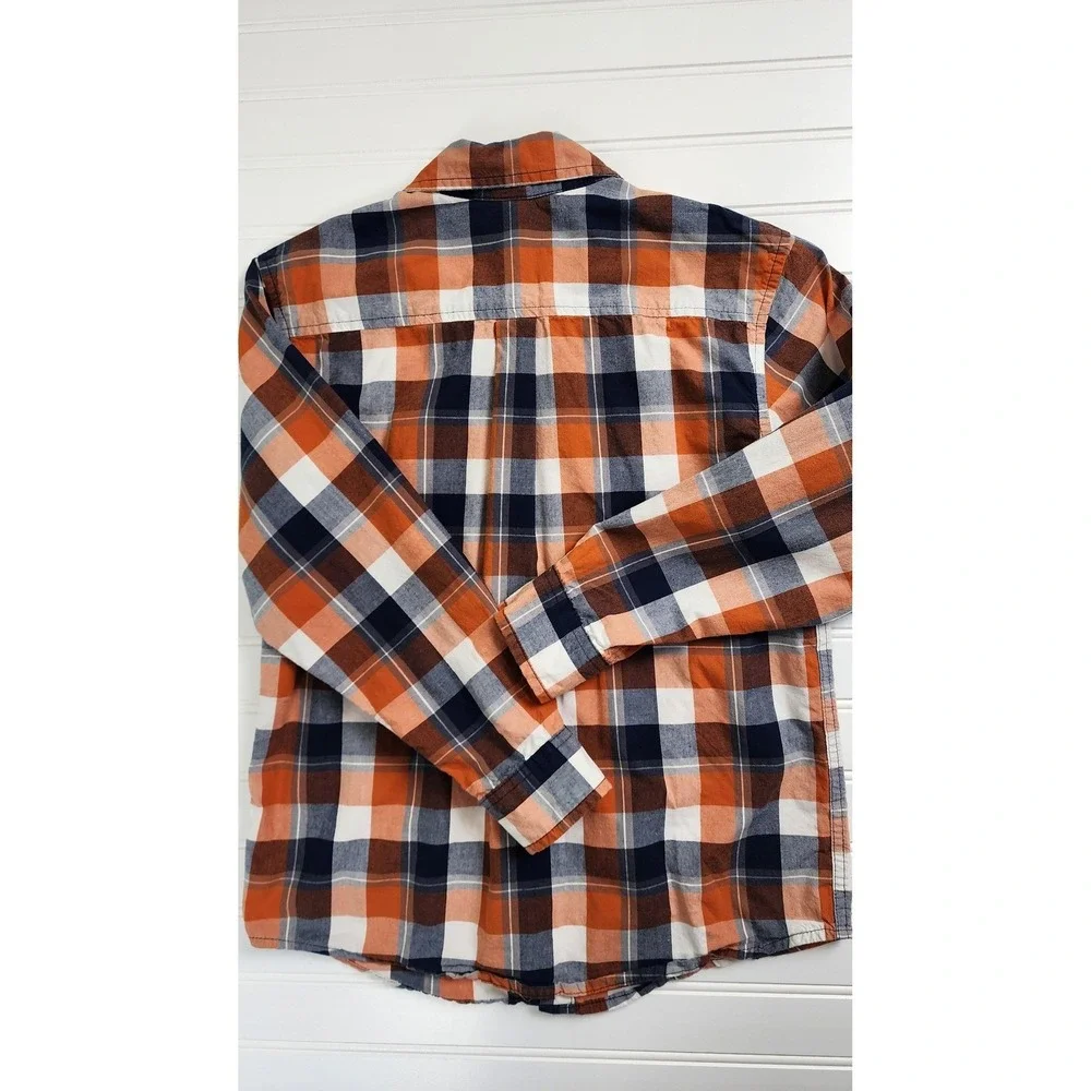 Gymboree‎ Kids Boys Medium 7/8 Plaid Long Sleeve Button Up Shirt Orange Navy
